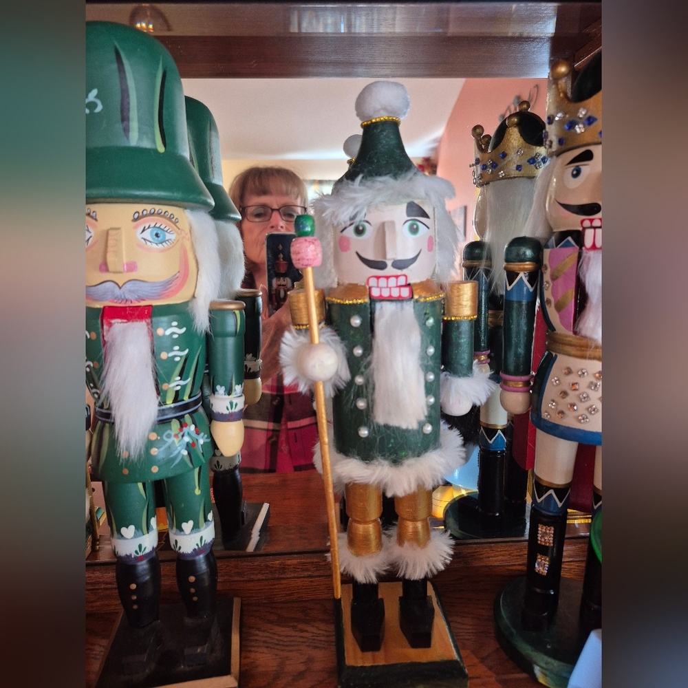 Green Hat Nutcracker with White Hair and Pink Cheeks